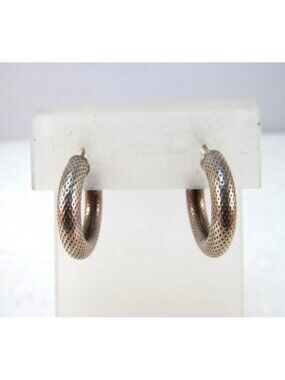Italian Textured 925 Sterling Silver Half Hoop Stud Earrings Scaly Mesh Pattern